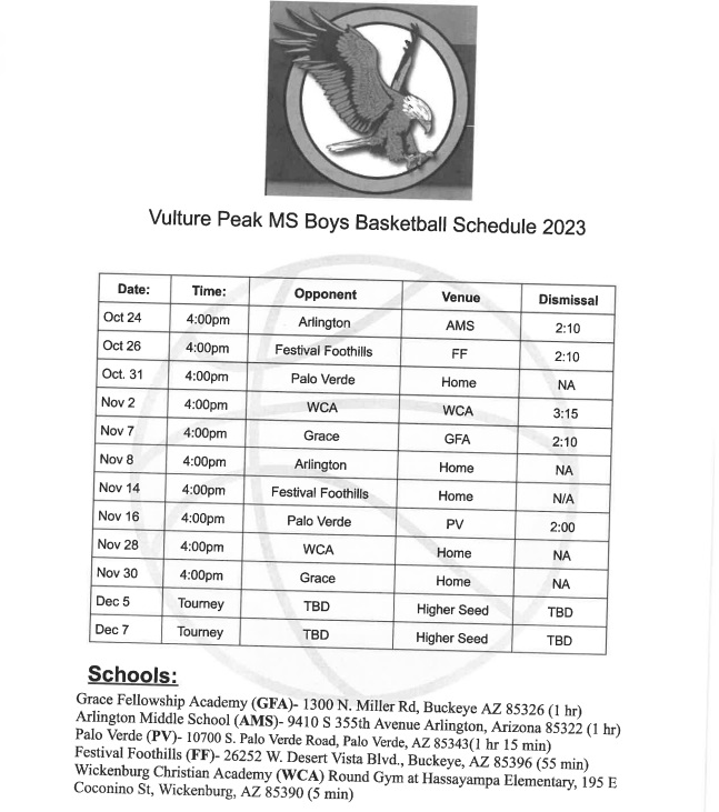 Boy's Basketball Schedule 2023